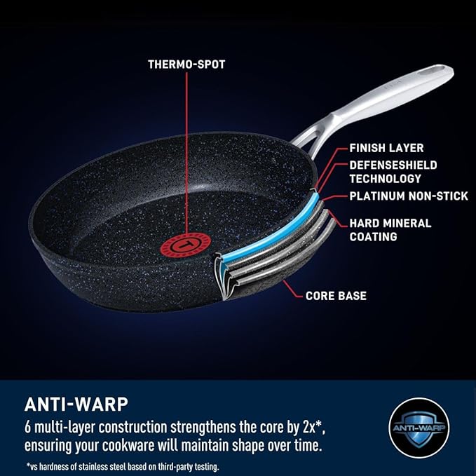 T-FAL StoneShield 12" / 30cm Frypan, Non-Stick, Anti-Warp, Rock Texture, Dishwasher & Oven Safe, Easy to Clean
