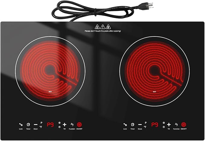 3000w Electric Cooktop, 24" Electric Stove 2 Burner Hot Plate Built-in Double Burner Cooktop with LED Touch Screen,9 Heating 9 Temperature,Kids Lock & Timer,Suitable for all Pans