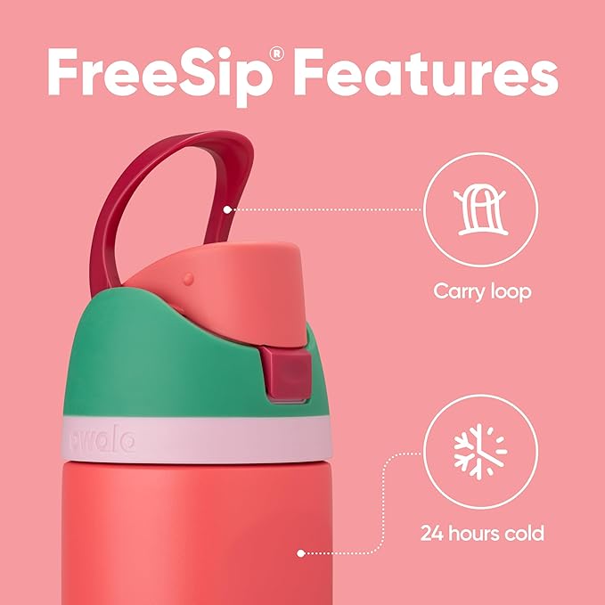 Owala FreeSip Insulated Stainless Steel Water Bottle with Straw for Sports, Travel, and School BPA-Free Sports Water Bottle, 24 oz, Strawberry Fields