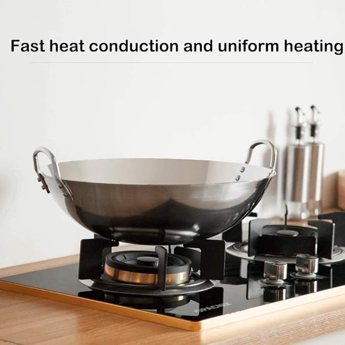 Commercial Two-Handle Wok, Non-Stick Wok Iron Gas Stove Safety Wok Stainless Steel Gas Stove Cookware,36cm