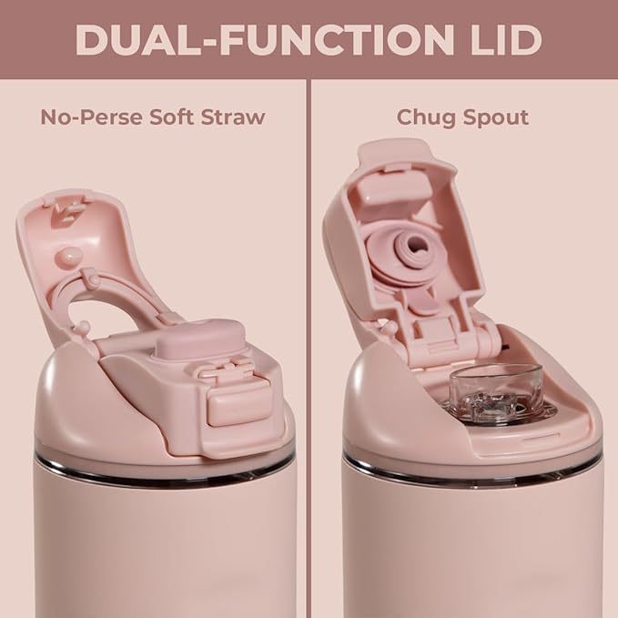 HydroJug Ease2o Water Bottle with Straw & Chug Lid, Stainless Steel, Vented Cap to Help Reduce Pressure, Water-Level Window, Cup Holder Friendly, Non-Slip Base – 32oz, Dusty Rose