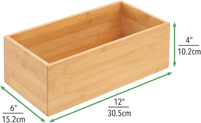 mDesign Bamboo Wood Organizer Storage Bin Box for Kitchen, Pantry, and Drawer Organization; Holder for Snacks, Juice Boxes, Utensils, Tea, Coffee - Echo Collection - 2 Pack - Natural