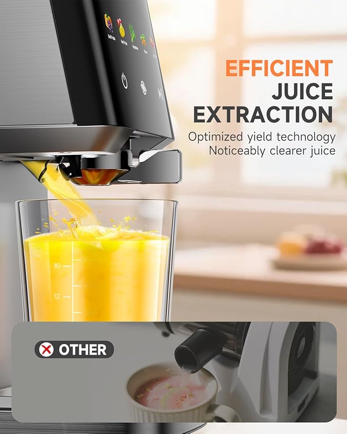 VCK Cold Press Juicer - Large 5.12" Feed Chute, Easy to Clean, Slow Masticating for Nutrient Retention, Quiet Motor, High Juice Yield, Leakproof - Sliver