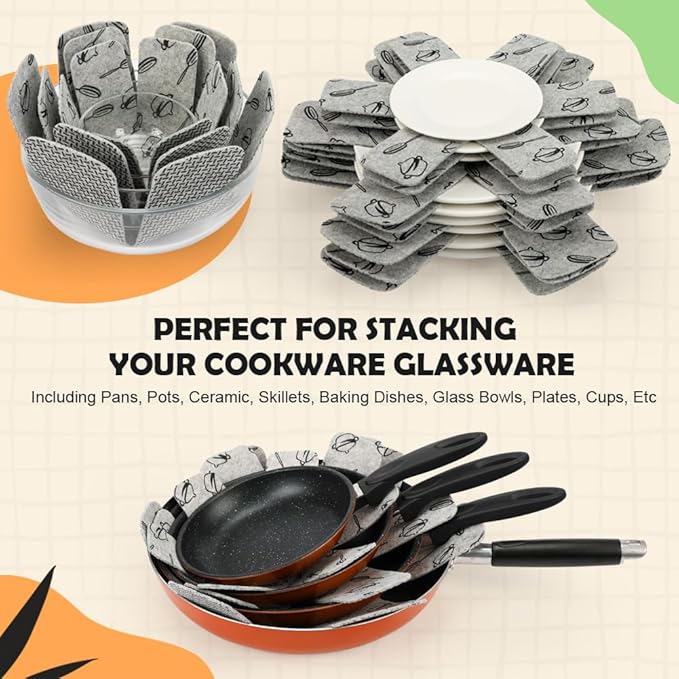 BOYAN Pot and Pan Protectors, Larger & Thicker Felt Pot Protectors for Stacking, Set of 12 & 3 Different Sizes, Cookware Accessories, Pan Separators for Stacking Skillet Ceramic Glassware