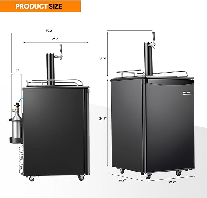 ROVSUN BF-152 Full Size 5.4 Cu.Ft, Beer Kegerator with CO2 Tank Included, Draft Beer Dispenser for Home Bar, 152L Beverage Refrigerator Direct Cool, Metal Cabinet, Single Tap, Black
