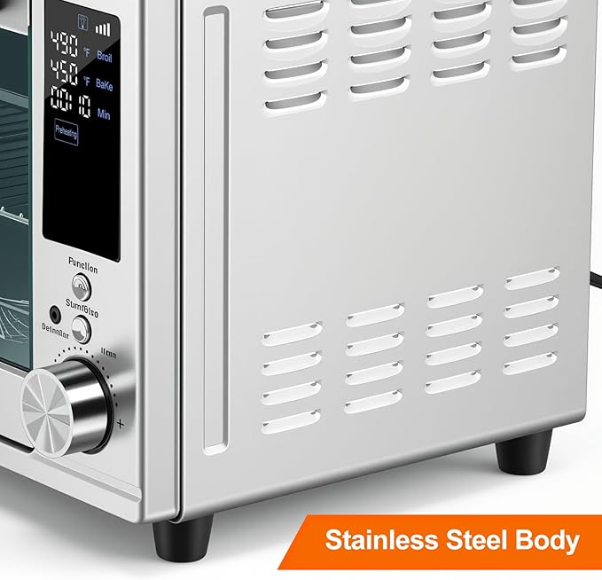 OLIXIS Air Fryer Toaster Oven Combo Dual Door, 29.6QT Oven Countertop 12 Functions in 1, 7 Accessories Included, Stainless, Up to 450°F