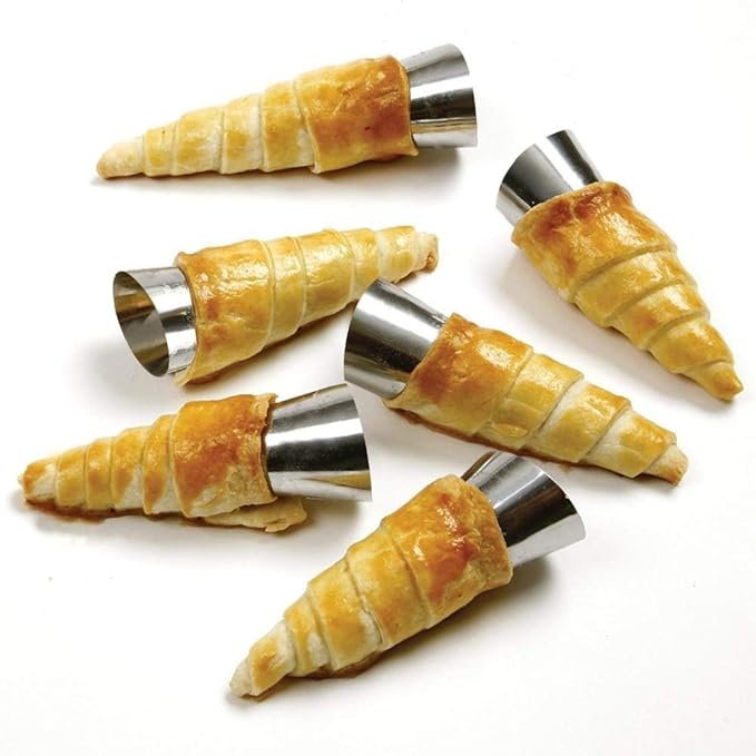 Non-stick Cream Horn Molds Stainless Steel, FantasyDay 5 inch Large Size Cannoli Tubes Kit Pack of 16 Baking Cones Pastry Roll Horn Croissant Mold - Christmas Anniversary Free Standing Cone Shape