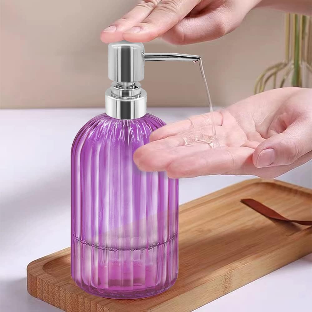 Soap Dispenser - 2 Pack 14 Oz Kitchen Soap Dispenser with Pump, Bathroom Transparent Soap Dispenser Bottle for Hand Soap, Dish Soap or Lotion (Purple)