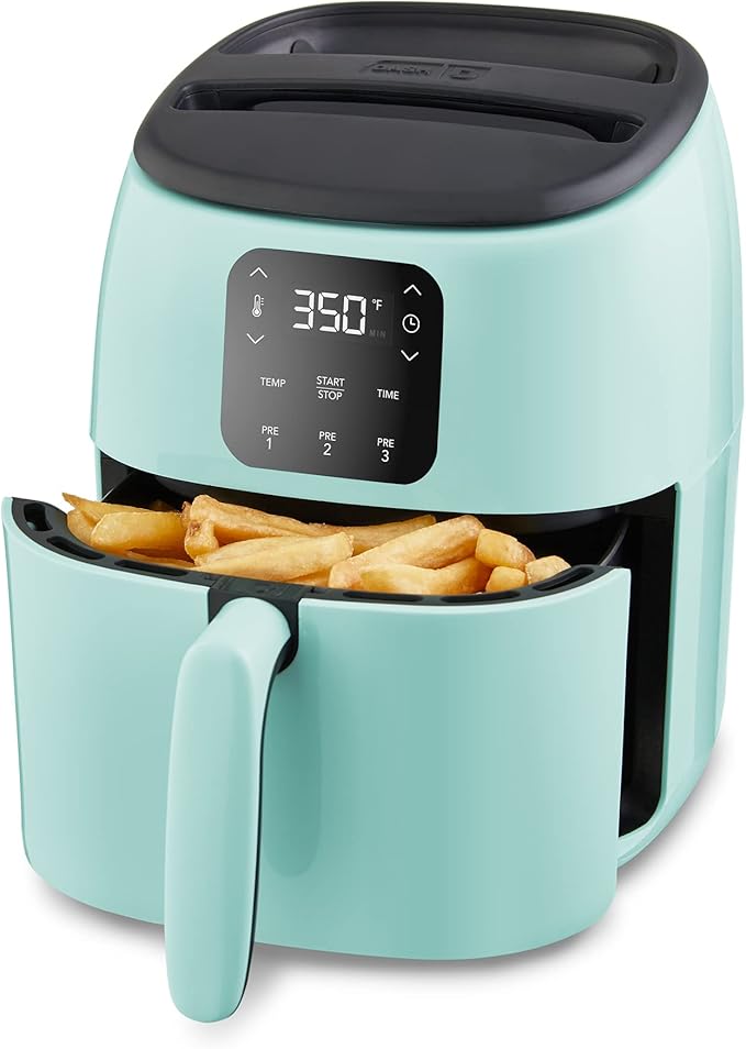 DASH Tasti-CrispTM Digital Air Fryer with AirCrisp Technology, Custom Presets, Temperature Control, and Auto Shut Off Feature, 2.6 Quart - Aqua + Dash 6-Piece Air Fryer Accessory Kit, 2 Quart, Compact