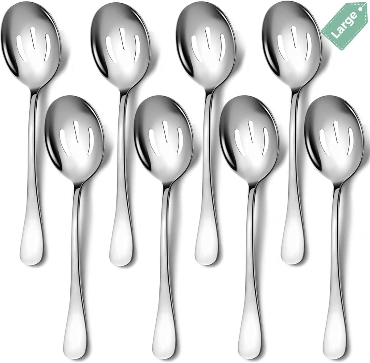 Large Serving Spoons, 8 Pieces Large Stainless Steel Serving Spoons Set Includes 8 Large Slotted Spoons. Serving Spoons for Parties/Kitchen/Buffet, Dishwasher Safe, 10-Inch, Silver