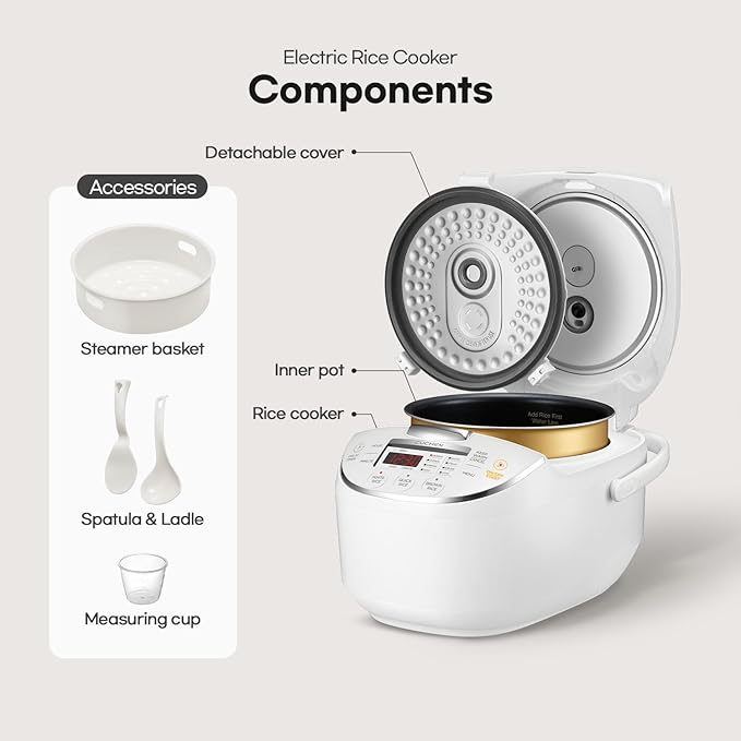 CUCHEN CRM-G0601WUS | 6 Person | Micom Rice Cooker 6 Cup (Uncooked), 1.4Quarts | 12 Cup (Cooked) Slow Cooker and Warmer | Direct Touch control | Nonstick Inner Pot | Delay Timer