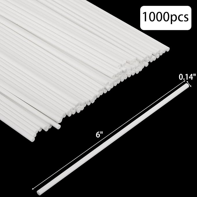 1000Pcs 6 Inch White Paper Lollipop Sticks, Paper Sucker Sticks, Cake Pop Stick for Cake Toppers, Chocolate,Cookie,Rainbow Candy