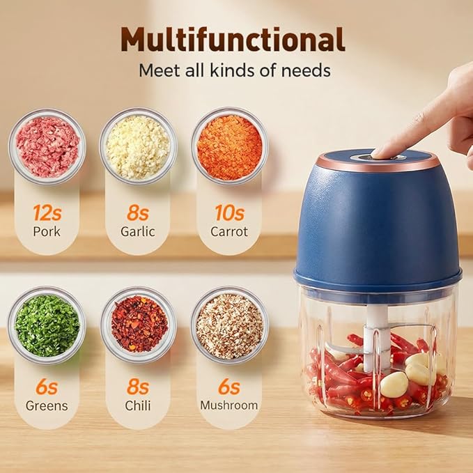 2026 New Electric Garlic Chopper,Vegetable Food Chopper,Mini Food Processor,Portable Rechargeable Cordless Chopper for Onion,Chili,Ginger,Nuts,Meat & Fruits 350ml (White)