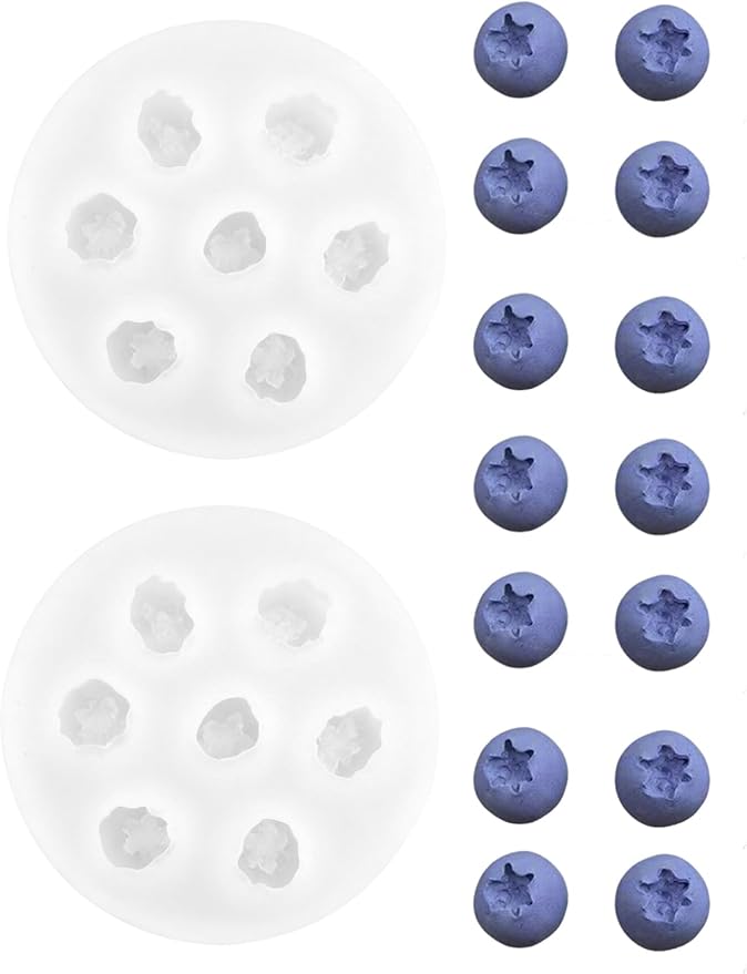 7 Cavity Blueberry Silicone Mold – 2 Pieces Silicone Fruit Mold for Chocolate, Fondant, Candle, Resin & Cake Decor, 3D DIY Berry Candy Baking Tool for Parties & Gifts (Blueberry)