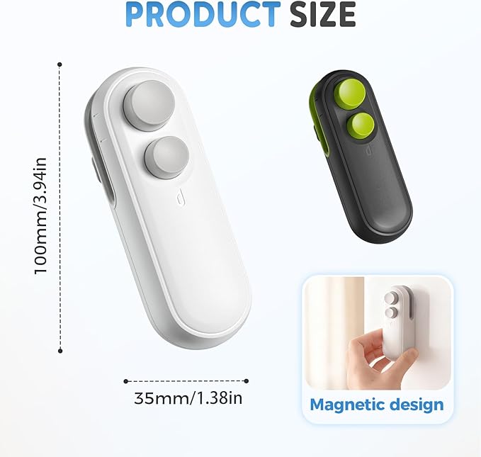 Mini Bag Sealer, Upgraded 2 in 1 Mini Bag Sealer with Cutter and Magnet, Magnetic Portable Plastic Bag Sealer for Snacks, Chips, Food Freshness Storage (2, White+Black)