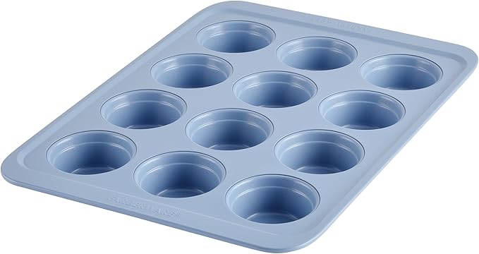 Farberware Easy Solutions Nonstick Bakeware Muffin/Cupcake Baking Pan, 12-cup with fill lines - Blue