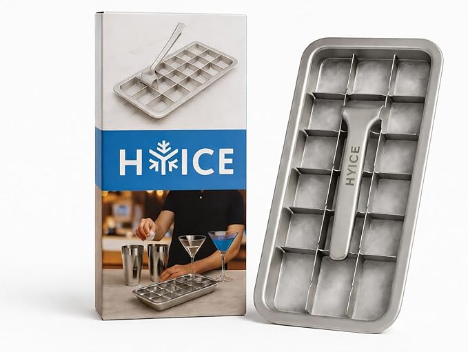 Stainless Steel Ice Cube Trays with Easy Release Handle – 18-Cube Metal Tray, Dishwasher Safe | HYICE®