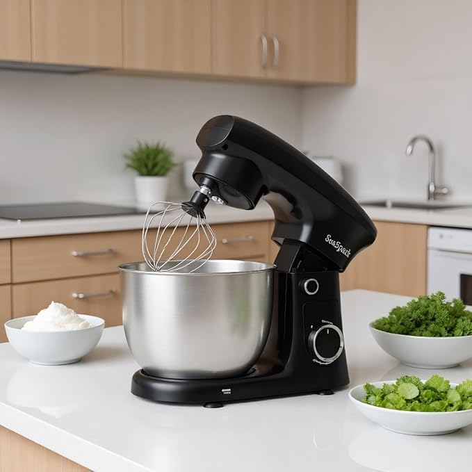 Stand Mixer, 3 in 1 Stand Mixer, 5.5Qt Electric Mixer, Mixer with Stainless Dough Hook, Wire Whip & Beater, Food Mixer for Baking, Cake and Most Home Cooks, Black