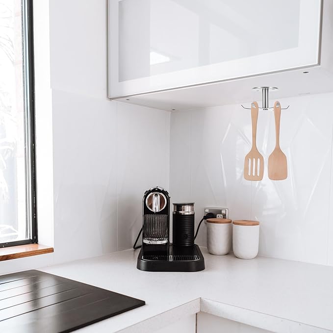 SUPVOX Rotatable 6-Prong Kitchen Utensil Hooks Stainless Steel 304 Under Cabinet Hanging Holder Heavy Duty Hanging Utensil Organizer for Kitchen Storage