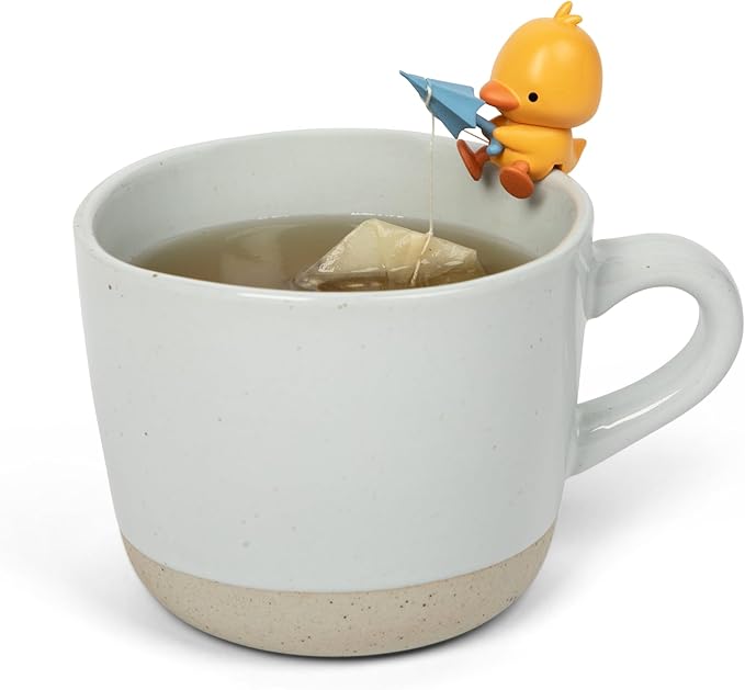 Tea Mates - 1pc Cute Fishing Duck - Tea Bag Holder and String Rest - Tea Accessory for Cup and Mug - Unique Funny Novelty Toy Gift Idea - Animal Figurine Drink Marker