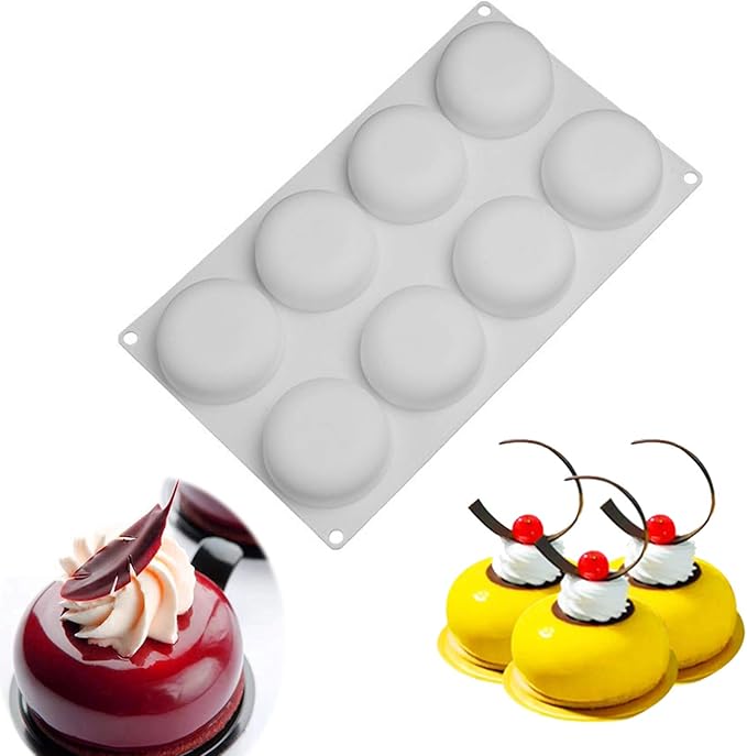 Silicone Cake Mold for Baking，8 Holes 3D Stone Round Shape Silicone Mousse Cake Pop Form,Non-Stick Candy Chocolate Jelly Baking Mould Tray,Pastry Cheesecake Pudding Bread Decorating Tool for Homemade