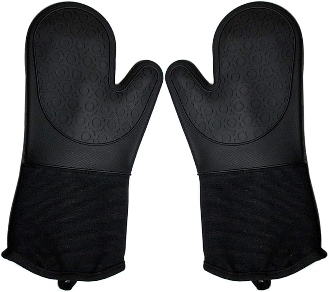 DoMii Professional Silicone Oven Mitts Baking Gloves Elbow Length Heat Resistant Quilted Gloves 2-Pack 14.2" Y