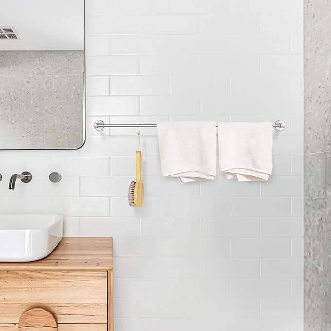 Adjustable Single Bath Towel Bar 23.6 to 42 Inch, ZUEXT Brush Nickel Finished Stainless Steel Towel Holder, Expandable Wall Mounted Towel Rail for Bathroom Kitchen Washroom,1" Tube Towel Rail Racks