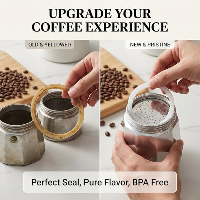 Sivaphe 9 Cup Stovetop Espresso Coffee Maker Replacement Infuser Parts Only for 450ml Aluminum Italian Moka Pot, 1 Filter and 3 Silicone Gasket Seals
