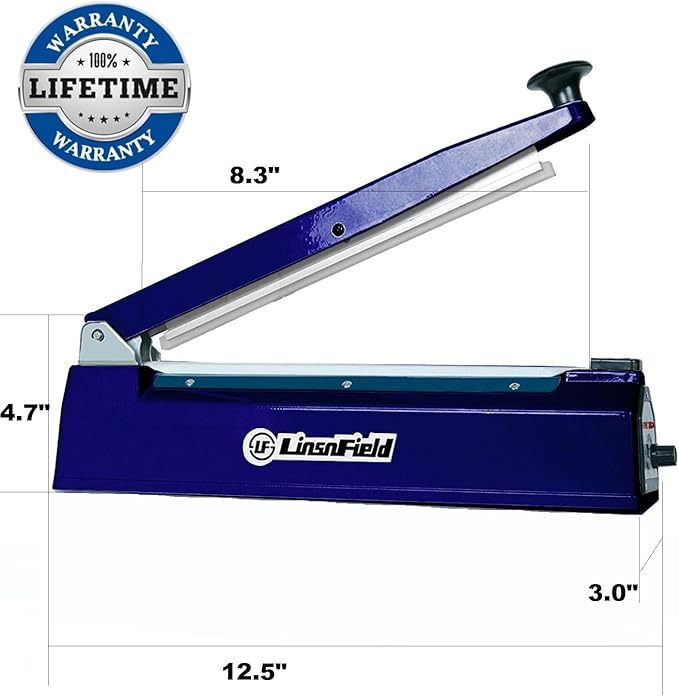 Sealer Pro - 12 inch Impulse Heat Sealer - 7mm Sealing Width - Manual Heat Sealer Machine for All Bags - Most Heavy Duty for Strong, Secure Sealing for Long Term Food Storage, Deep Blue