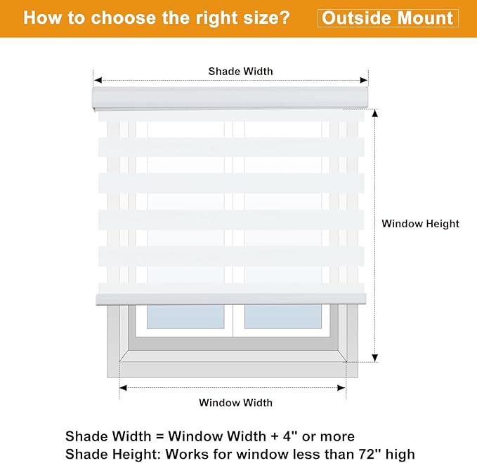 Persilux Dual Layer Polyester Window Shade, Cordless Zebra Blinds, White, 35.5" W x 64" H, Light Filtering, Safe for Kids & Pets, Room Darkening, Thermal Insulated