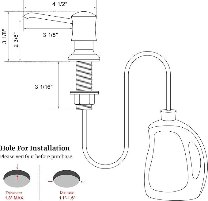 Sink Soap Dispenser for Kitchen Sink Brushed Nickel Upgrade with 40" Silicone Extension Tube Kit, Connect to Your Soap Bottle Directly