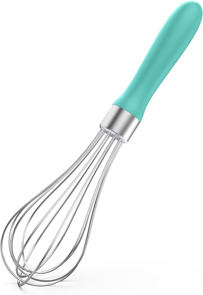 U-Taste 9" Small Egg Whisk: 18/10 Stainless Steel Kitchen Cooking Wire Balloon Wisk, Heavy Duty Metal Beater Stirrer, Manual Baking Tool with 6 Flex Wires for Hand Mixing, Blending Sauce (Aqua Sky)