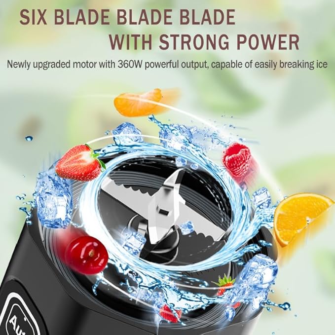 Portable Blender for Shakes and Smoothies USB Rechargeable, 24oz Personal Blender with 6 Blades and Lid, IPX8 Waterproof & Self Cleaning Mini Juicer Cup Blenders for Travel, Home, Office, Camping
