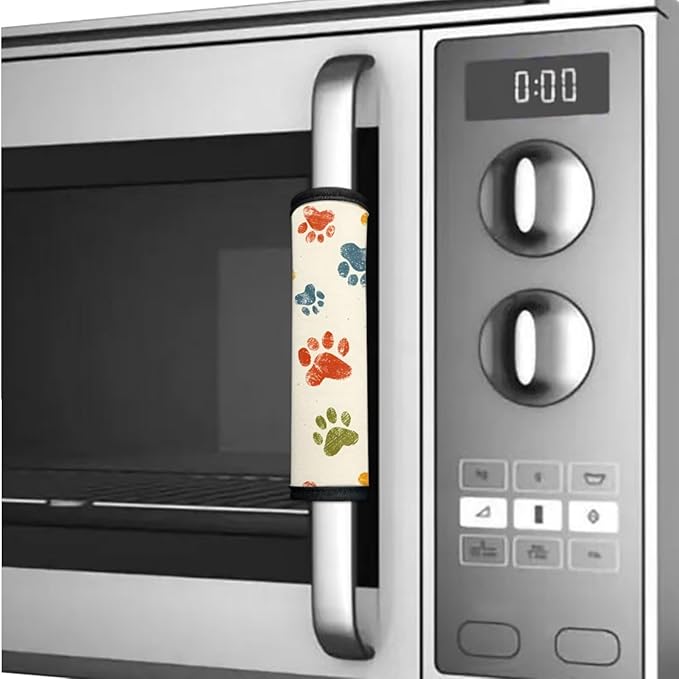 6 PCS Refrigerator Door Handle Covers Water-Resistant Neoprene Anti-Slip Protector Gloves for Fridge, Microwave, Kitchen Cabinet, Dishwasher, Colorful Paw Creamy White