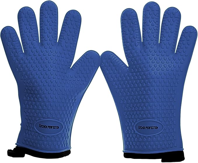 Kitchen perfection Silicone Smoker Oven Gloves - Extreme Heat Resistant BBQ Gloves - Handle Hot Food Right on Your Smoker Grill Fryer Pit | Waterproof Oven Mitts | Superior Value Set + 3 Bonuses