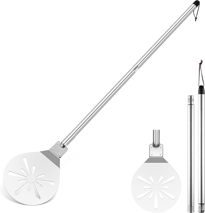 Stainless Steel Pizza Turning Peel 9-Inch, HaSteeL Round Pizza Turner Paddle, Perfortaed Pizza Spinner Spatula with Long Detachable Handle, Dishwasher & Oven Safe
