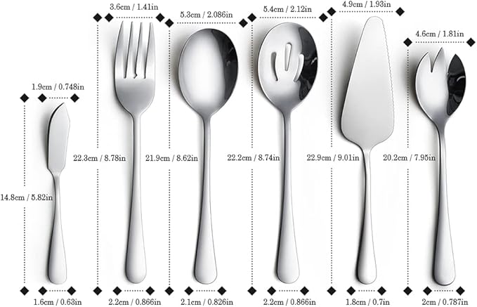 AOOSY Serving Utensils,6 Pieces Stainless Steel Silverware Serving Set Hostess Serving Set for Buffet Party Kitchen Restaurant-Dishwasher Safe