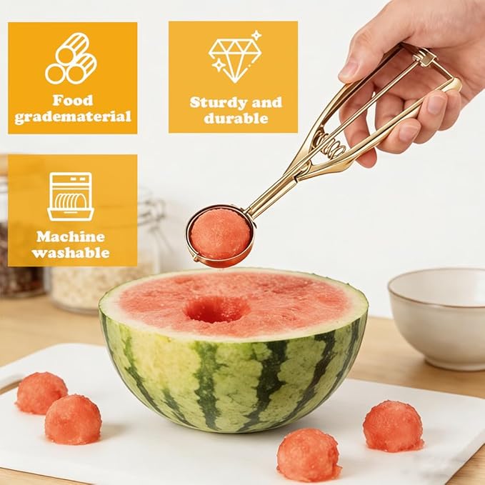 Gold Ice Cream Scoop 304 Stainless Steel Cookie Scoops for Baking Melon Baller with Trigger 3 Sizes (Gold, S/M/L)