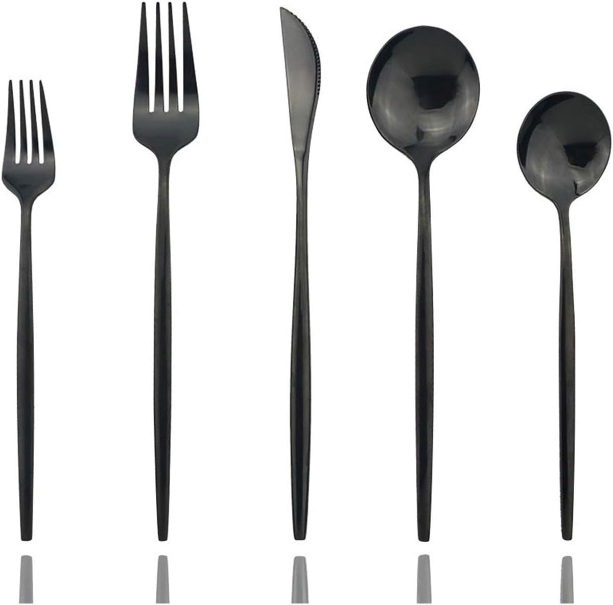 Shiny Black Silverware Set, JASHII 30-Piece Stainless Steel Satin Finish Flatware Set, Kitchen Utensil Set, Mirror Polished Tableware Cutlery Set for Home and Restaurant, Dishwasher Safe