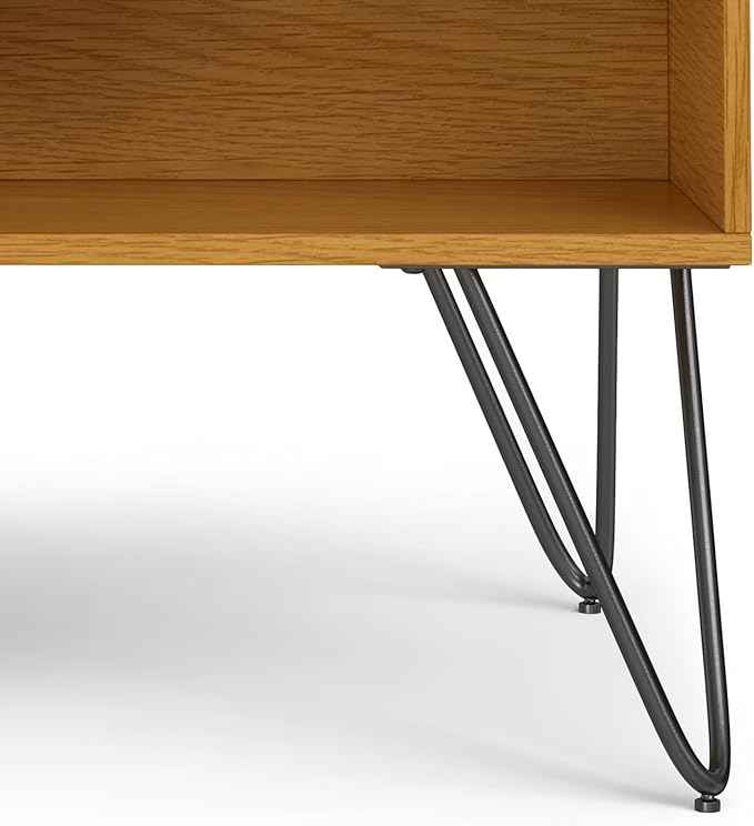 SIMPLIHOME Hunter Small Lift Top Coffee Table - 36 inch Wide Oak Veneer and Metal Industrial Cocktail Table in Oak, Living Room Table with Hidden Storage, 2 Cubbies, and Hairpin Legs