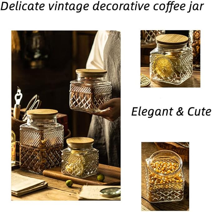 Prettidecor Glass Storage Jars, 38 FL OZ Airtight Canisters with Bamboo Lid, Decorative Kitchen Containers for Cereal, Nuts, Snacks, Candy, Cookies, Coffee, Tea