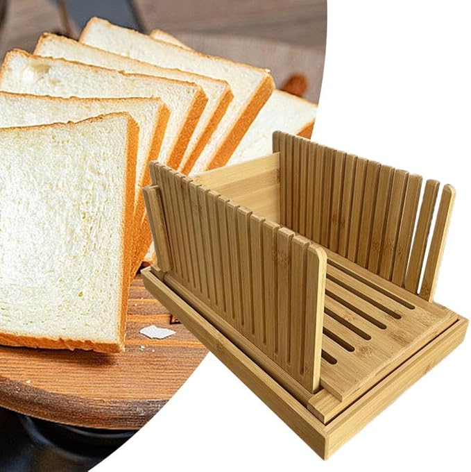 Generic Bamboo Bread Slicing Tool with Crumb Tray for Homemade Loaves, style B