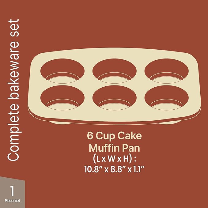 BAKKENMASTER Bake with Elegance: 6-Cup Cake/Muffin Pan Set - Blue, Teal, Marble, Golden, Cream - Aluminized Steel with Ceramic Non-Stick Coating, PFOA & PFAS Free - Non-Toxic, Heavy-Duty Bakeware