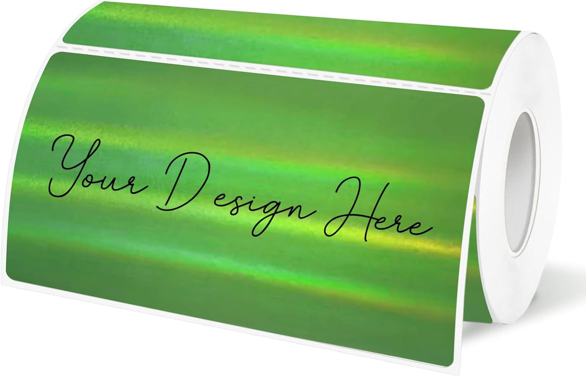 2x4 Inch Holographic Thermal Labels, Green Direct Thermal Stickers Label, Self-Adhesive Glitter Thermals Printer Sticker Labels, Perforation Line Design- 200Pcs/ 1 Roll