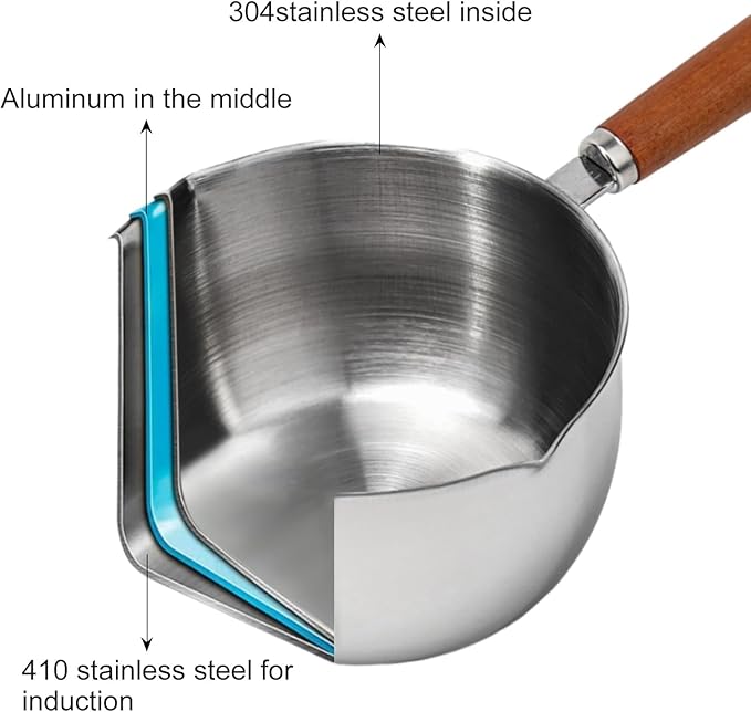 1Pc Stainless Steel Hot Oil Pan Hot Sauce Small Pot Cooking Butter Melting Pot, For Brewing Coffee, Warming Gravy, Melting Butter Or Chocolate, Heating Sauces, Silver(150ml)