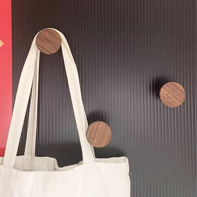 2 PCS Retro Magnetic Hooks, Wrought Iron Wooden Ball Hooks, Creative Punch-Free Storage for Refrigerators, Metal Doors, and Lockers (Walnut Wood,L)