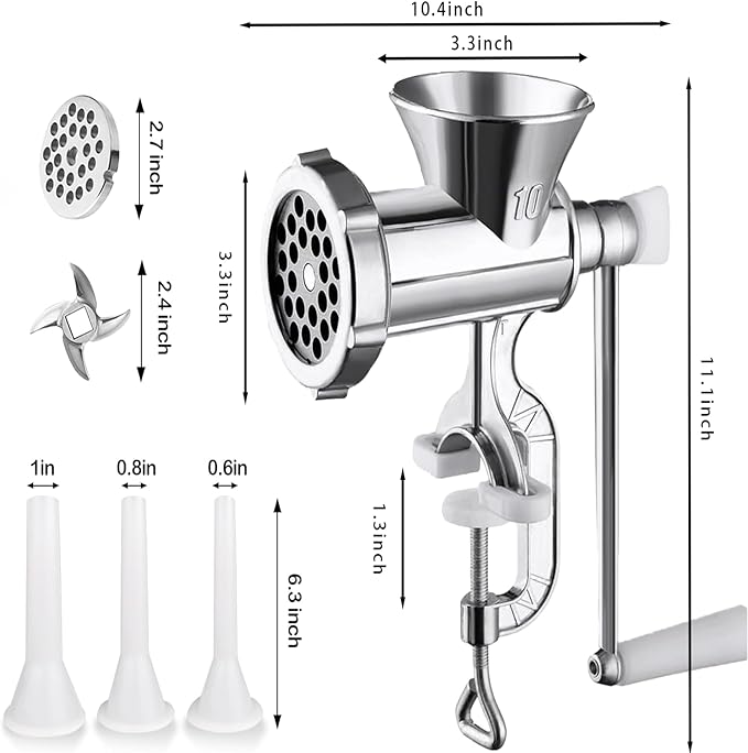 Meat Grinder Manual Mincer - Meat Grinders For Home Use Sausage Maker & Burger Patty Stuffer with Table Clamp, Hand Operated Kitchen Tool for Homemade Pork, Beef, and Sausage - Easy to Clean