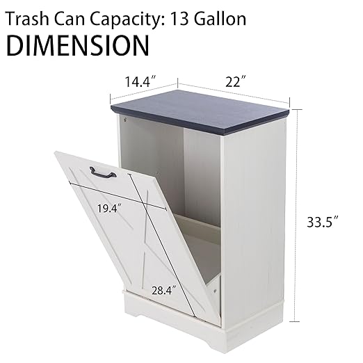 13 Gallons Tilt Out Trash Cabinet, Hidden Trash Can Cabinet Wooden Tilt Out Pet Proof Hidden Trash Bin Cabinet for Kitchen (Black and White)