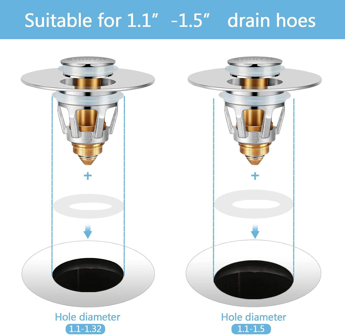 2Pcs Bathroom Sink Stoppers ，Pop Up Drain Stopper for Bathroom Sink，‎2-in-1 Sink Stopper & Strainer,Universal Wash Basin Sink Stopper，for 1.1"~1.5" Bathroom Sink Drain（Silver）