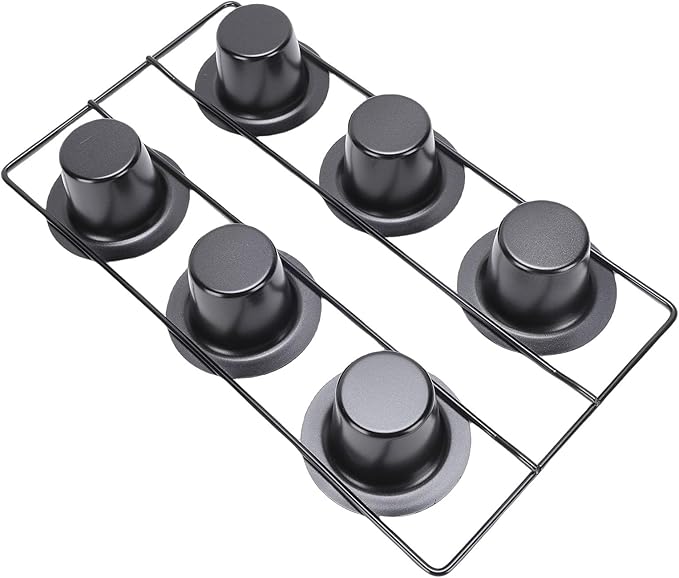 TOPINCN 6 Cup Popover Pan, Non Stick Carbon Steel Bakeware for Muffins Popovers, with Wire Rack for Even Baking and Easy Cleanup